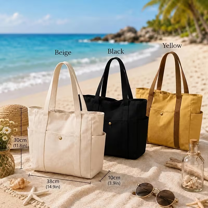 Personalized Embroidered Letter Tote Canvas Bag photo 7