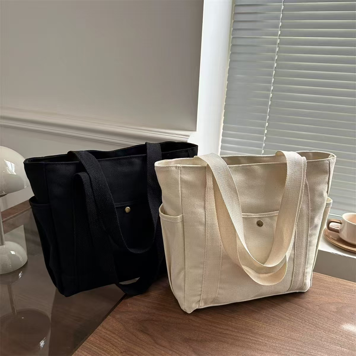 Personalized Embroidered Letter Tote Canvas Bag photo 6
