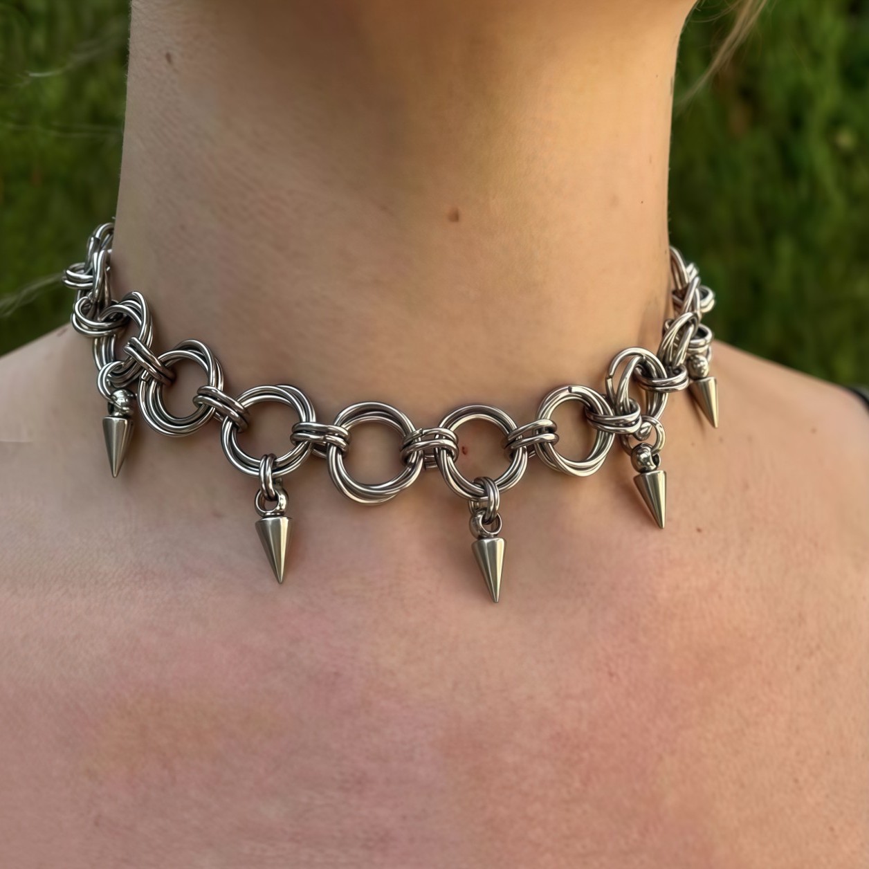 Brass Rivet Pendant Handmade Titanium Steel Necklace photo 3
