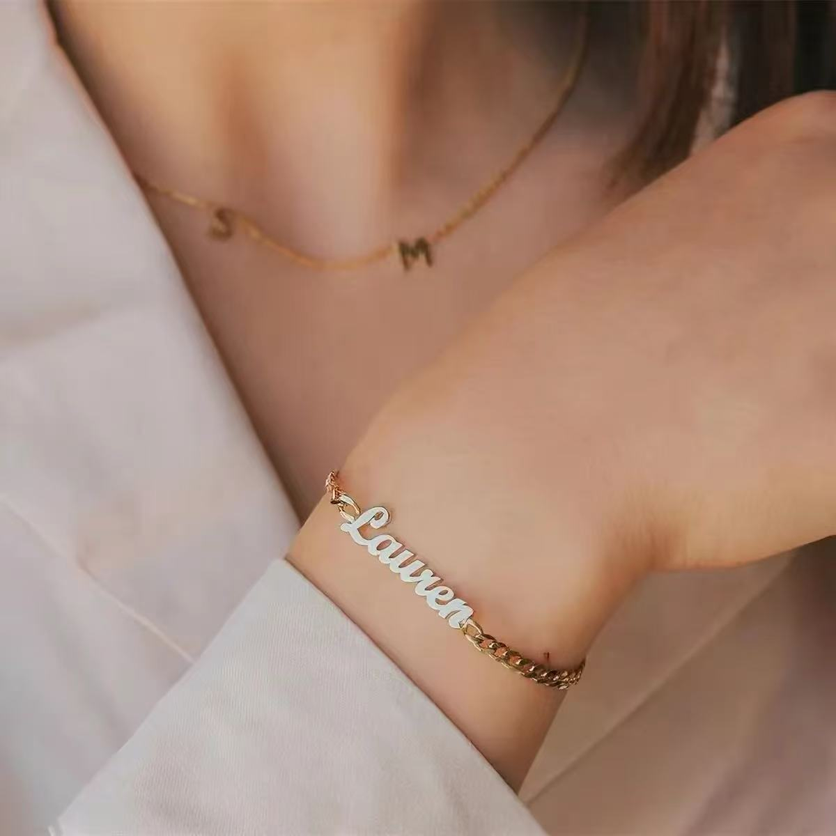 Customized Name Bracelet Titanium Steel Gold Plated Cuban Chain photo 7