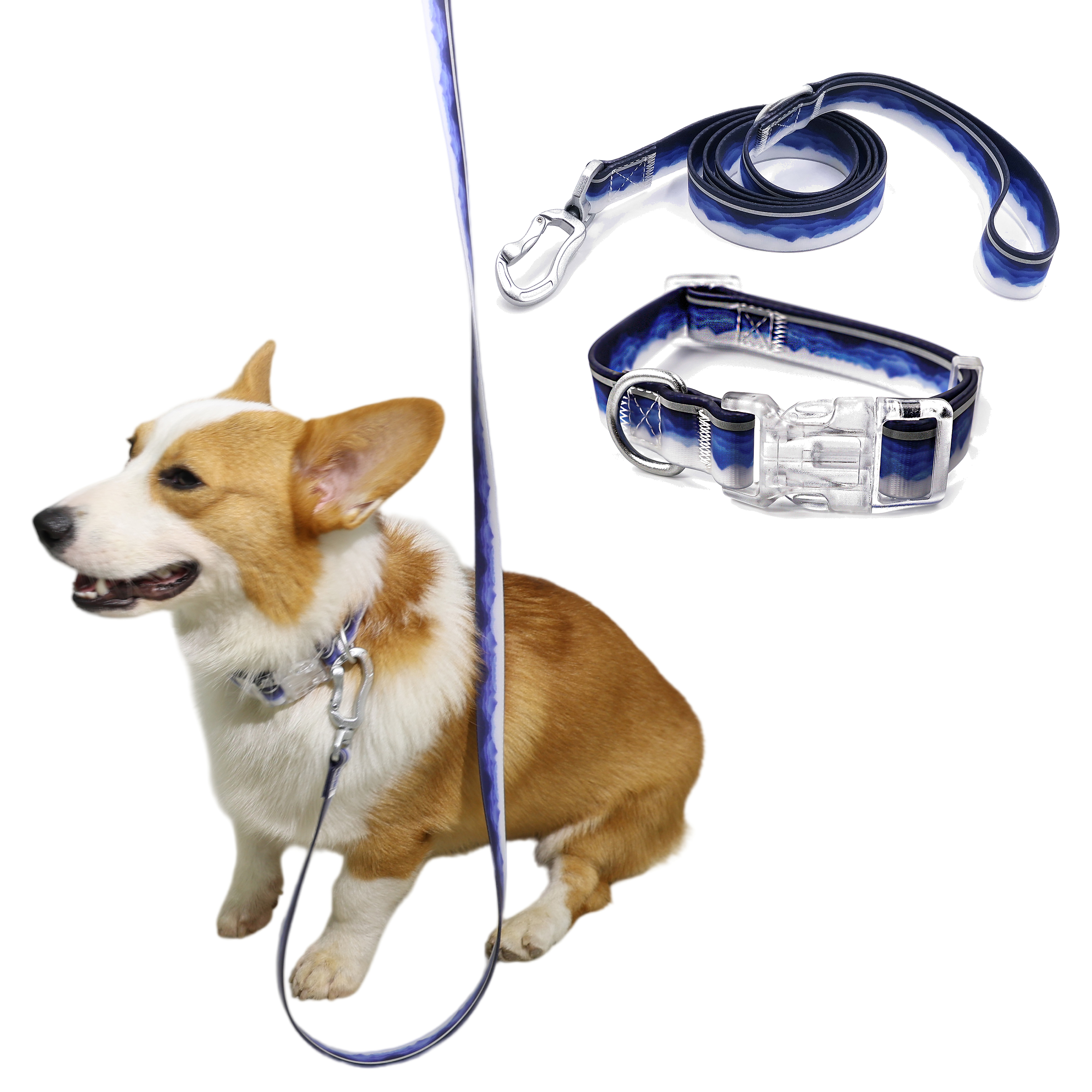 ( M )Reflective Patterned Leash Set White Clouds photo 1