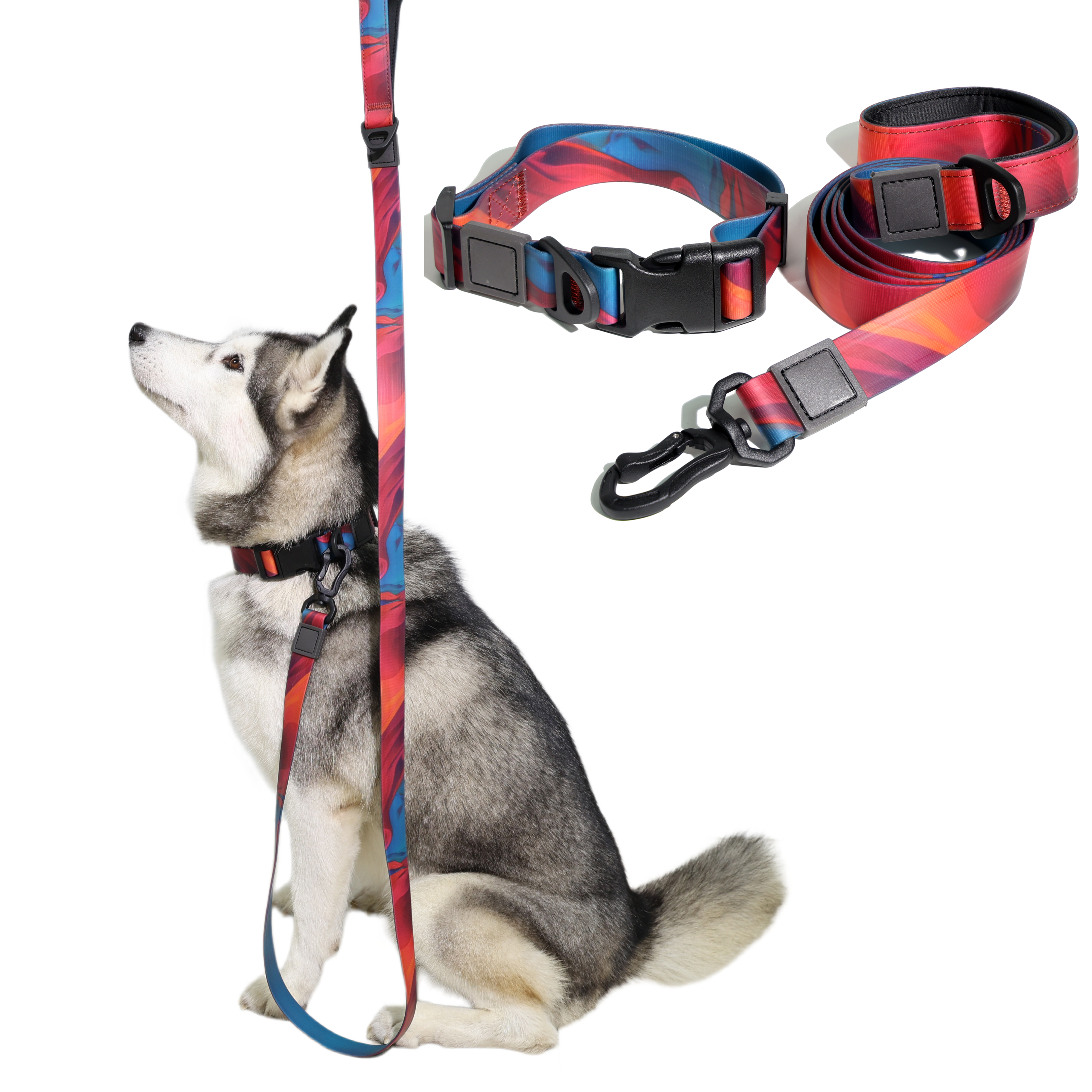 ( S ) Black Abstract Gradient Sublimation Dog Leash Set photo 1